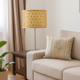 2 Tier Table Lamp with geometric cutwork on Fabric and SS Base